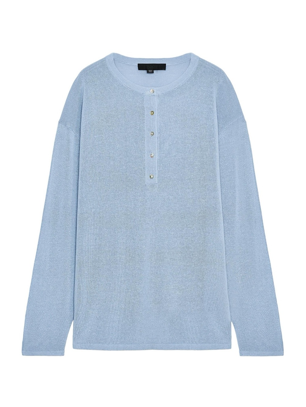 Zara Sky Blue Crewneck Henley Sweater